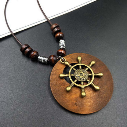 Retro Ethnic Style Beaded Wood Chip Hollowed Out Necklace
