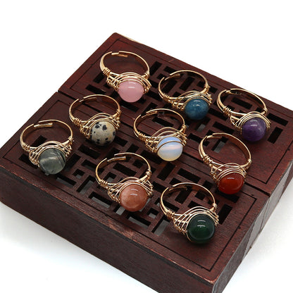 Natural Stone Bead Speckled Stone Ring