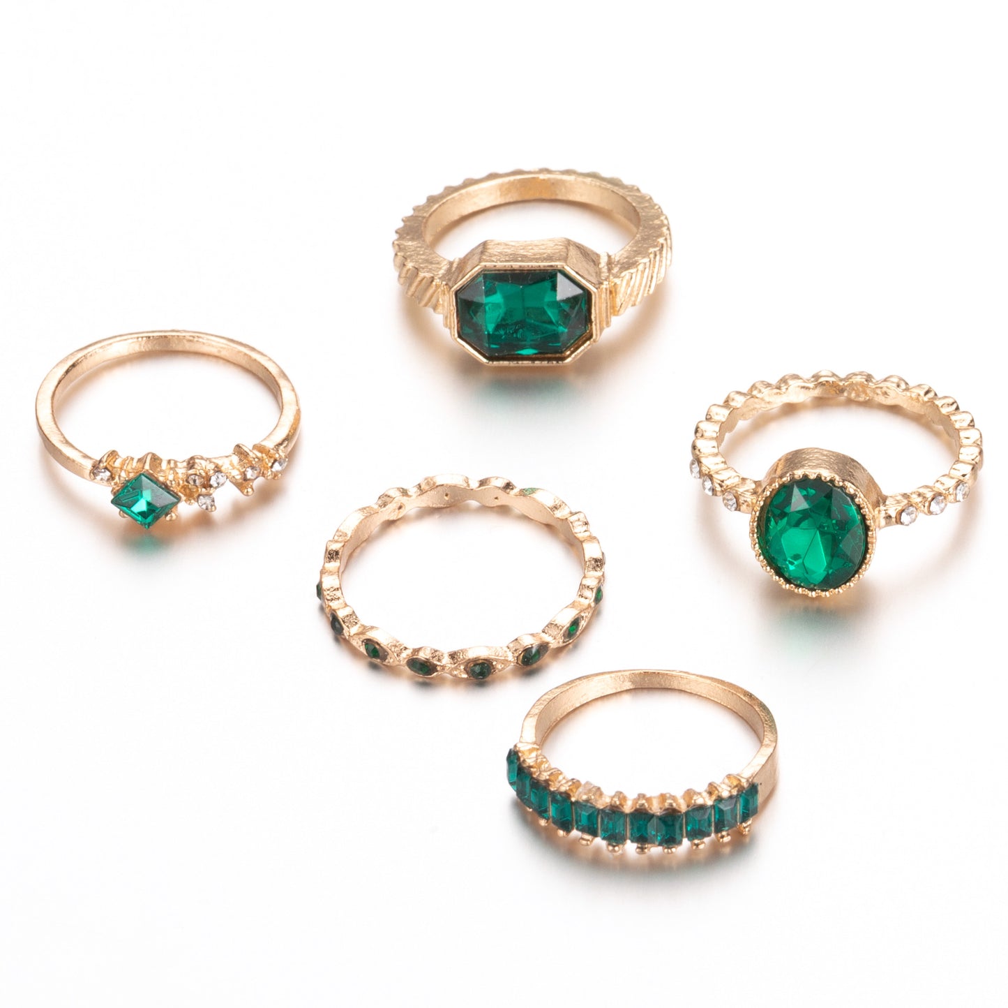 Green Emerald Ring - Geometric Diamond-Studded Statement Ring