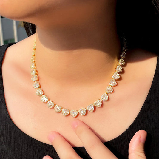 Cuban Heart-Zircon Diamond Necklace