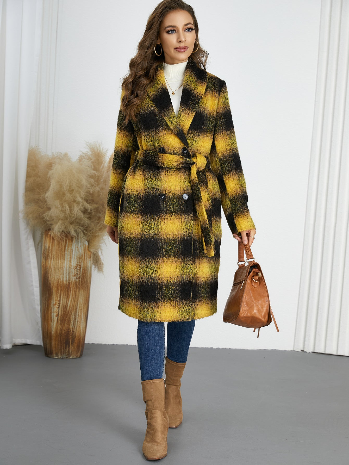 Winter Retro Slim Temperament Double Row Long-cut Coat