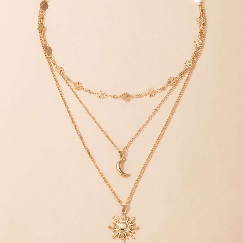Fashion Sun Alloy Pendant Multilayer Necklace