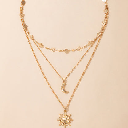 Fashion Sun Alloy Pendant Multilayer Necklace