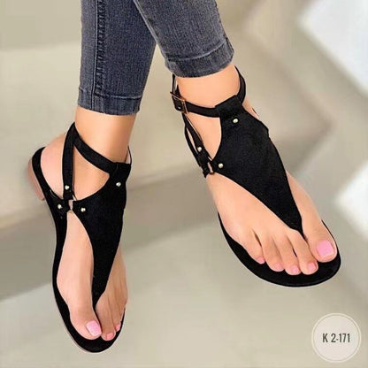 Fashionable Casual Flat Buckle Rivet Sandals