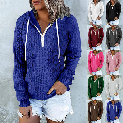Twist Texture Design Hoodie Drawstring Sweatshirt Fashion Women Daily Clothing Twist Texture Hoodie - Drawstring Sweatshirt for Wom