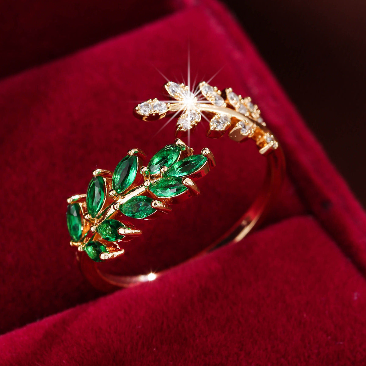 Leaf Wheat Ring - Adjustable Gold Nature-Inspired Ring