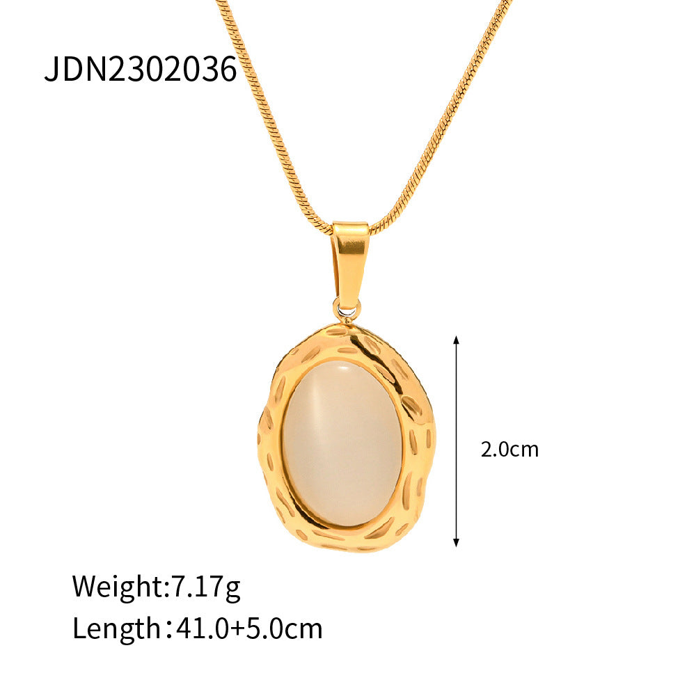 18K Gold-Plated Natural Stone Pendant Necklace | Stainless Steel
