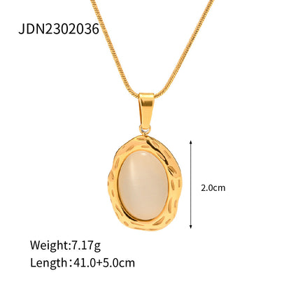 18K Gold-Plated Natural Stone Pendant Necklace | Stainless Steel
