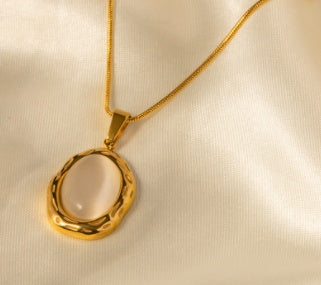 18K Gold-Plated Natural Stone Pendant Necklace | Stainless Steel