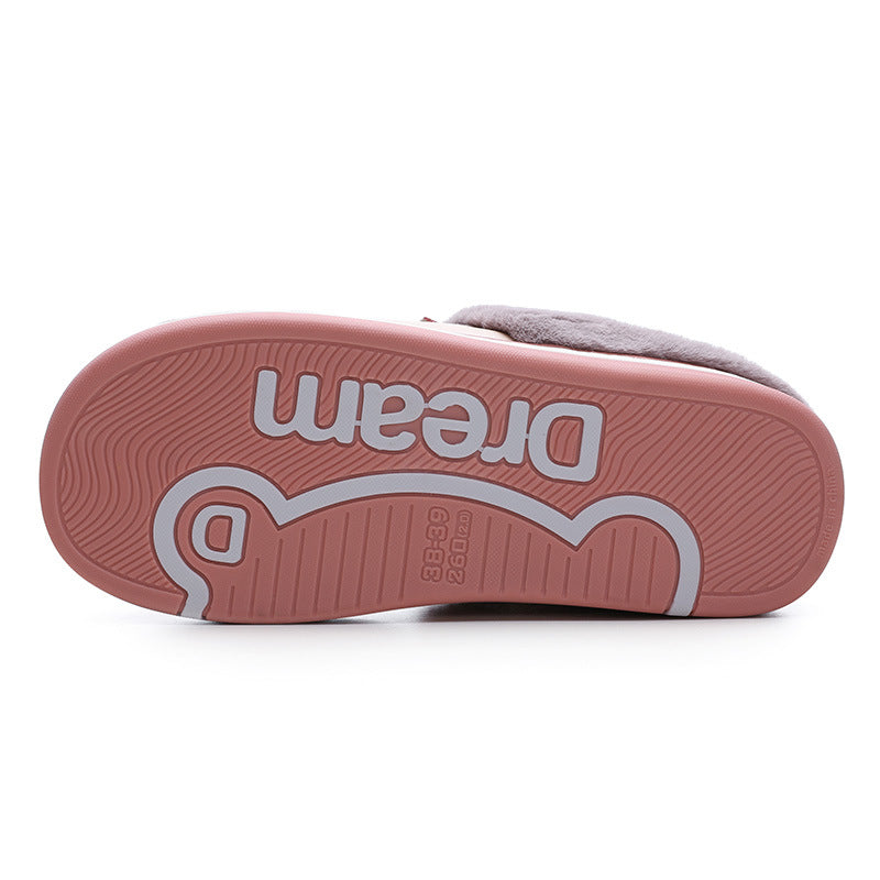Waterproof Plush Winter Slippers – Non-Slip Bedroom Shoes for Women
