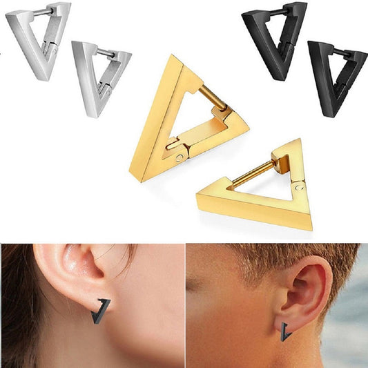 Stainless Steel Triangular Huggie Hoop Earrings | Punk Hip Hop