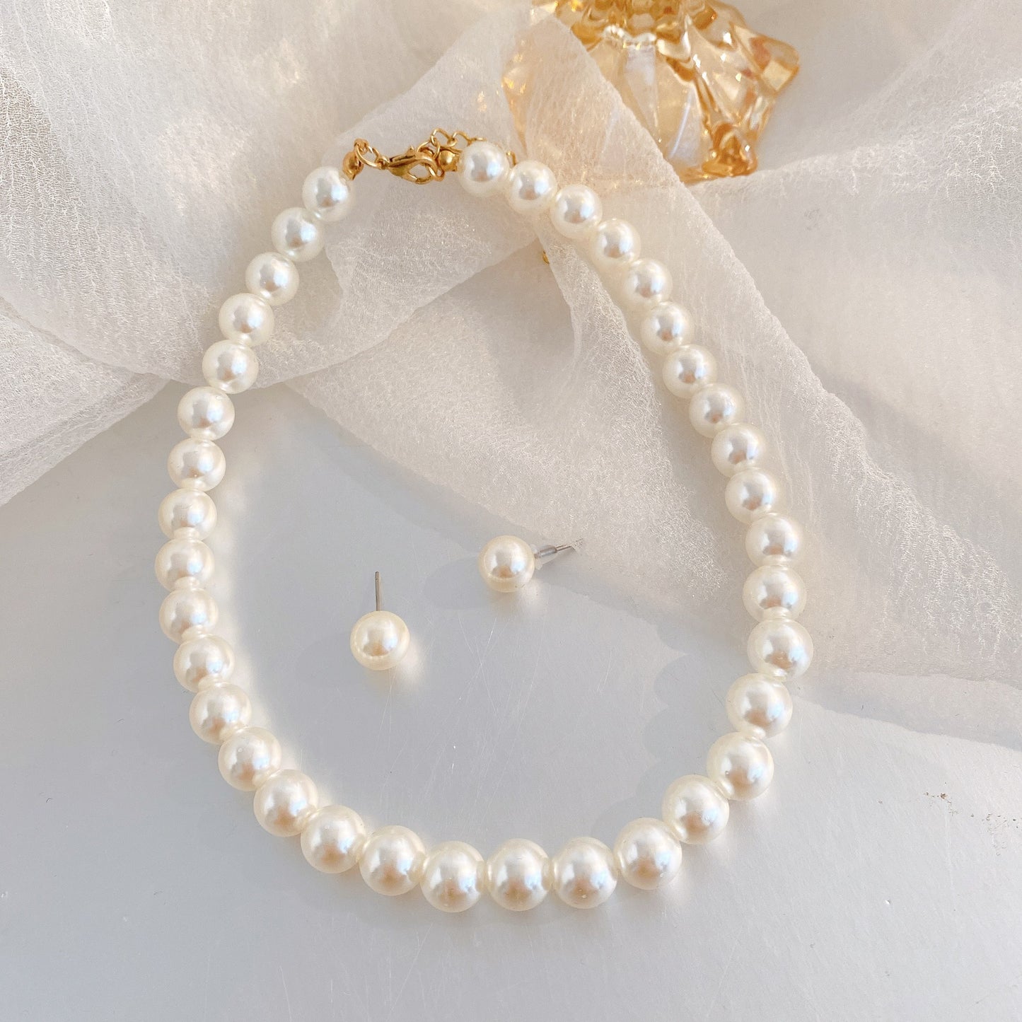 Simple Retro Pearl NecklaceHepburn Style Faux Pearl Jewelry Set Two Pieces