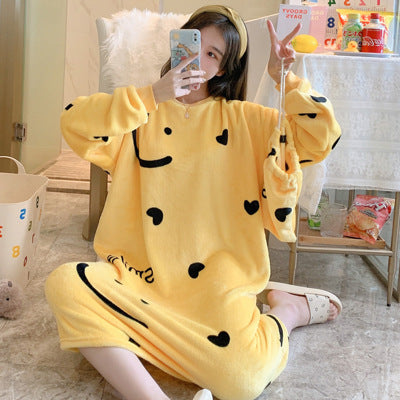 Women's Flannel Cartoon Nightdress – Cozy Winter Pajamas & Home Loungewear