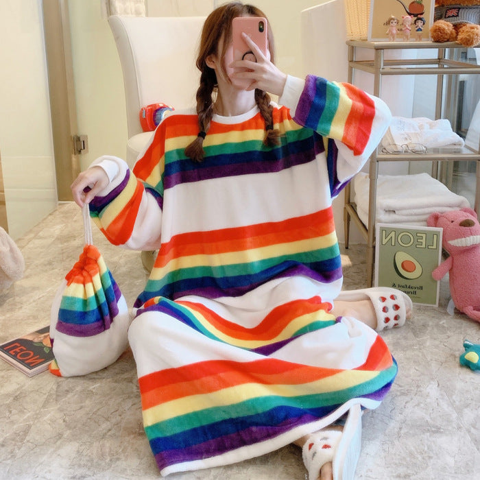 Women's Flannel Cartoon Nightdress – Cozy Winter Pajamas & Home Loungewear