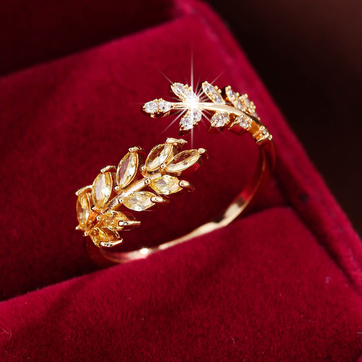Leaf Wheat Ring - Adjustable Gold Nature-Inspired Ring