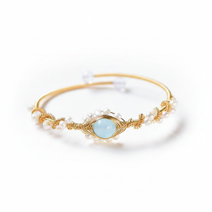 Gold Wire Braided Pearl Cuff Bracelet